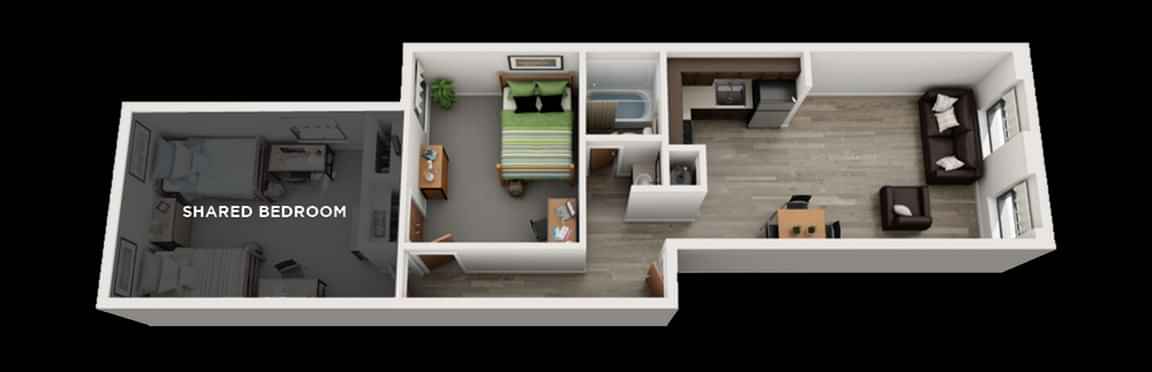 2 Bedroom 1 Bathroom – Non Ensuite – Image 2